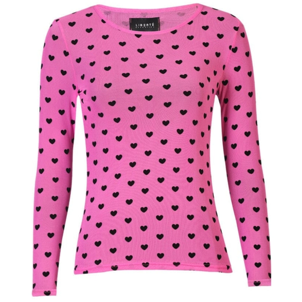 LIBERTÃ dame bluse MESH - PINK BLACK FLOCK HEART